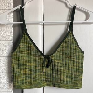 Colsie Green and Yellow Ribbed Stripe Keyhole Spaghetti Strap Bralette Medium